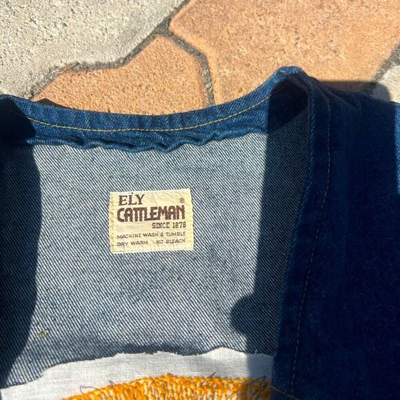 Lion embroidered denim vest Ely Cattleman vintage unisex XL unique western boho - Picture 6 of 6